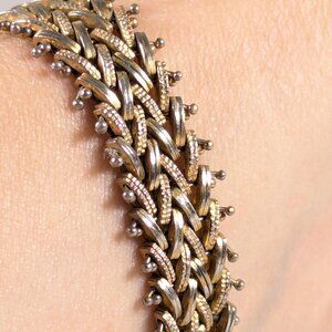 Vintage herringbone watch strap style bracelet, gold wash chevron metal link